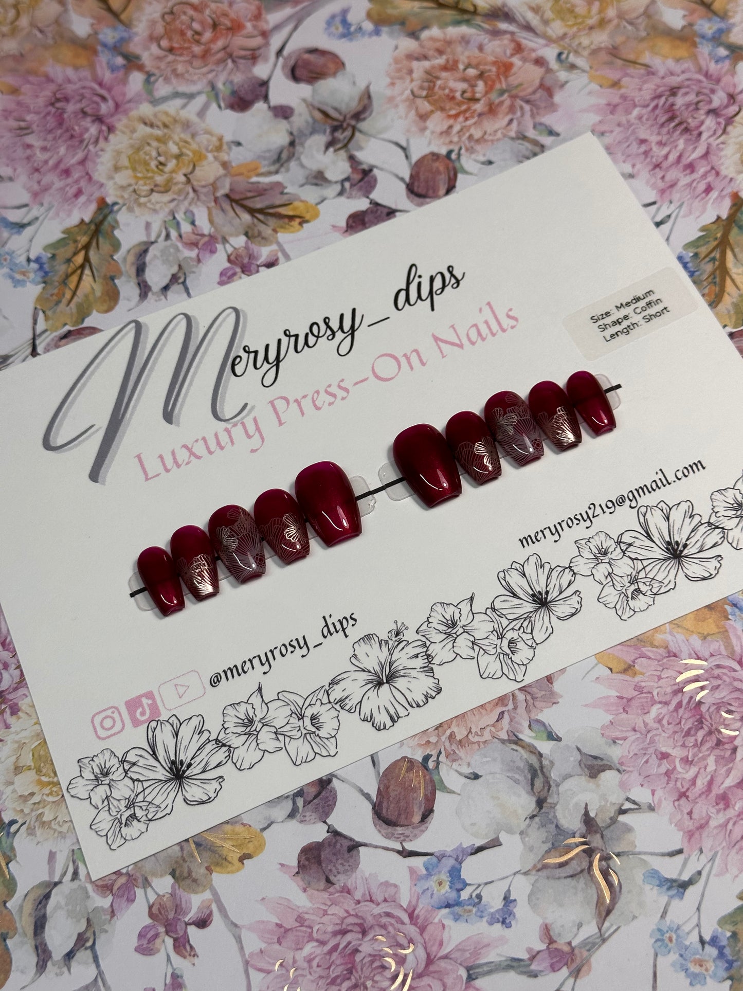 Burgundy Nights Pre-Designed Press-On Nail Set