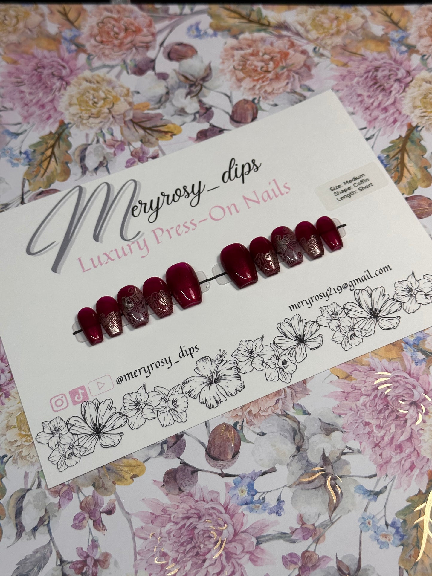 Burgundy Nights Pre-Designed Press-On Nail Set